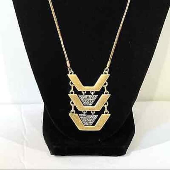 J.Crew Long Crystal Pave Arrow Brass Pendant Necklace - Picture 1 of 6
